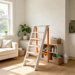 GROVIA Aluminium Alloy 6-Step Folding Ladder - Wide Anti-Slip Steps, 1.2m Height for Home Use - White & Orange