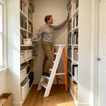 GROVIA Aluminium Alloy 6-Step Folding Ladder - Wide Anti-Slip Steps, 1.2m Height for Home Use - White & Orange