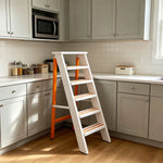 GROVIA Aluminium Alloy 6-Step Folding Ladder - Wide Anti-Slip Steps, 1.2m Height for Home Use - White & Orange
