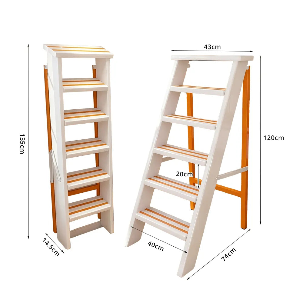 GROVIA Aluminium Alloy 6-Step Folding Ladder - Wide Anti-Slip Steps, 1.2m Height for Home Use - White & Orange