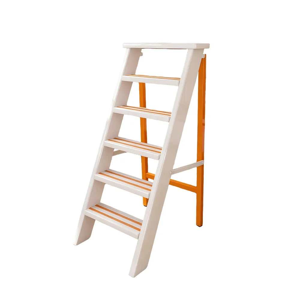 GROVIA Aluminium Alloy 6-Step Folding Ladder - Wide Anti-Slip Steps, 1.2m Height for Home Use - White & Orange