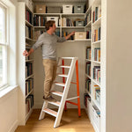 GROVIA Aluminium Alloy 7-Step Folding Ladder - Wide Anti-Slip Steps, 1.4m Height for Home Use - White & Orange