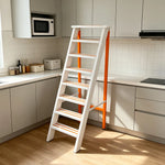 GROVIA Aluminium Alloy 8-Step Folding Ladder - Wide Anti-Slip Steps, 1.6m Height for Home Use - White & Orange