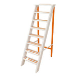 GROVIA Aluminium Alloy 8-Step Folding Ladder - Wide Anti-Slip Steps, 1.6m Height for Home Use - White & Orange