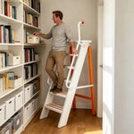 GROVIA Aluminium Alloy 6-Step Folding Ladder - Safety Handrail & Wide Anti-Slip Steps, 1.2m Height for Home Use - White & Orange
