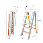 GROVIA Aluminium Alloy 6-Step Folding Ladder - Safety Handrail & Wide Anti-Slip Steps, 1.2m Height for Home Use - White & Orange
