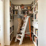 GROVIA Aluminium Alloy 7-Step Folding Ladder - Safety Handrail & Wide Anti-Slip Steps, 1.4m Height for Home Use - White & Orange