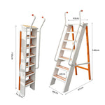 GROVIA Aluminium Alloy 7-Step Folding Ladder - Safety Handrail & Wide Anti-Slip Steps, 1.4m Height for Home Use - White & Orange