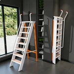 GROVIA Aluminium Alloy 8-Step Folding Ladder - Safety Handrail & Wide Anti-Slip Steps, 1.6m Height for Home Use - White & Orange