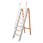 GROVIA Aluminium Alloy 8-Step Folding Ladder - Safety Handrail & Wide Anti-Slip Steps, 1.6m Height for Home Use - White & Orange