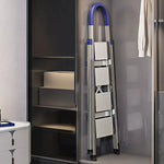 GROVIA Stainless Steel 4-Step Folding Ladder - Full 18cm Wide Aluminium Steps & Anti-Slip Design for Home Use - Turkish Blue