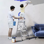 GROVIA Stainless Steel 4-Step Folding Ladder - Full 18cm Wide Aluminium Steps & Anti-Slip Design for Home Use - Turkish Blue