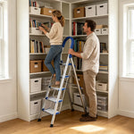 GROVIA Stainless Steel 5-Step Folding Ladder - Full 18cm Wide Steps & Anti-Slip Design for Home Use - Turkish Blue