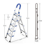 GROVIA Stainless Steel 5-Step Folding Ladder - Full 18cm Wide Steps & Anti-Slip Design for Home Use - Turkish Blue