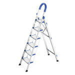 GROVIA Stainless Steel 6-Step Folding Ladder - Full 18cm Wide Steps & Anti-Slip Design for Home Use - Turkish Blue