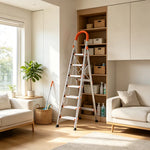 GROVIA Stainless Steel 7-Step Folding Ladder - Full 13cm Wide Steps & Anti-Slip Design for Home Use - Sunset Orange