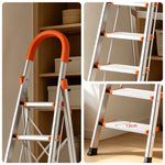 GROVIA Stainless Steel 7-Step Folding Ladder - Full 13cm Wide Steps & Anti-Slip Design for Home Use - Sunset Orange