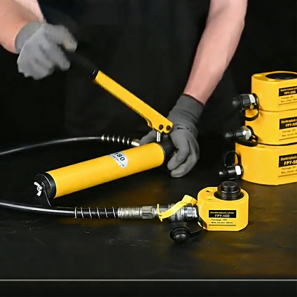 GROVIA 10T Multi Stage Hydraulic Jack 26mm Stroke Compact High Pressure Industrial Lifting Equipment Use - Yellow