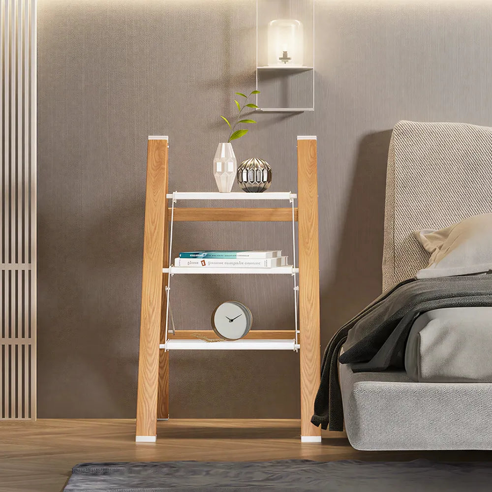 GROVIA Designer Series 3-Step Folding Ladder - Decorative Plant Stand & Storage Shelf, Lightweight Home Step Stool - Spruce White