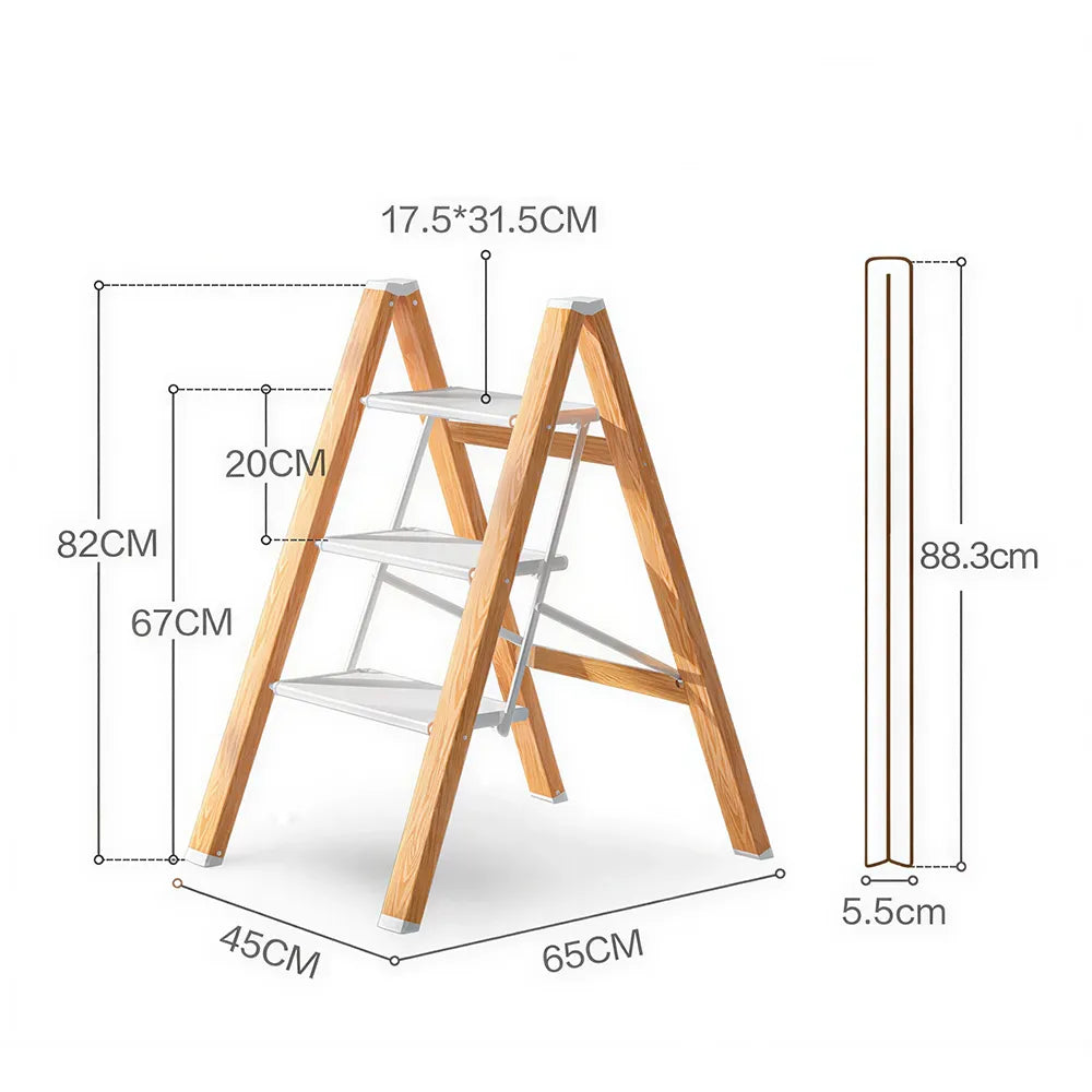 GROVIA Designer Series 3-Step Folding Ladder - Decorative Plant Stand & Storage Shelf, Lightweight Home Step Stool - Spruce White