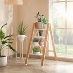 GROVIA Designer Series 4-Step Folding Ladder - Wood Grain Aluminium Frame & Wide Anti-Slip Steps for Home Use - Spruce White