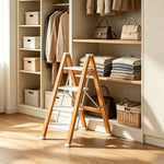 GROVIA Designer Series 4-Step Folding Ladder - Wood Grain Aluminium Frame & Wide Anti-Slip Steps for Home Use - Spruce White