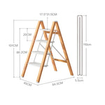 GROVIA Designer Series 4-Step Folding Ladder - Wood Grain Aluminium Frame & Wide Anti-Slip Steps for Home Use - Spruce White