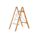 GROVIA Designer Series 4-Step Folding Ladder - Wood Grain Aluminium Frame & Wide Anti-Slip Steps for Home Use - Spruce White