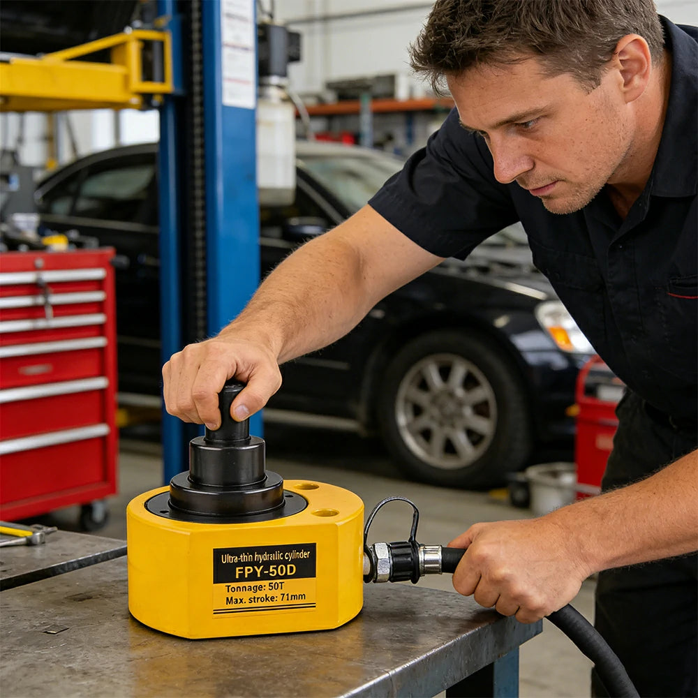 GROVIA 50T Multi Stage Hydraulic Jack 71mm Stroke Heavy Duty High Pressure Industrial Lifting Equipment Use - Yellow