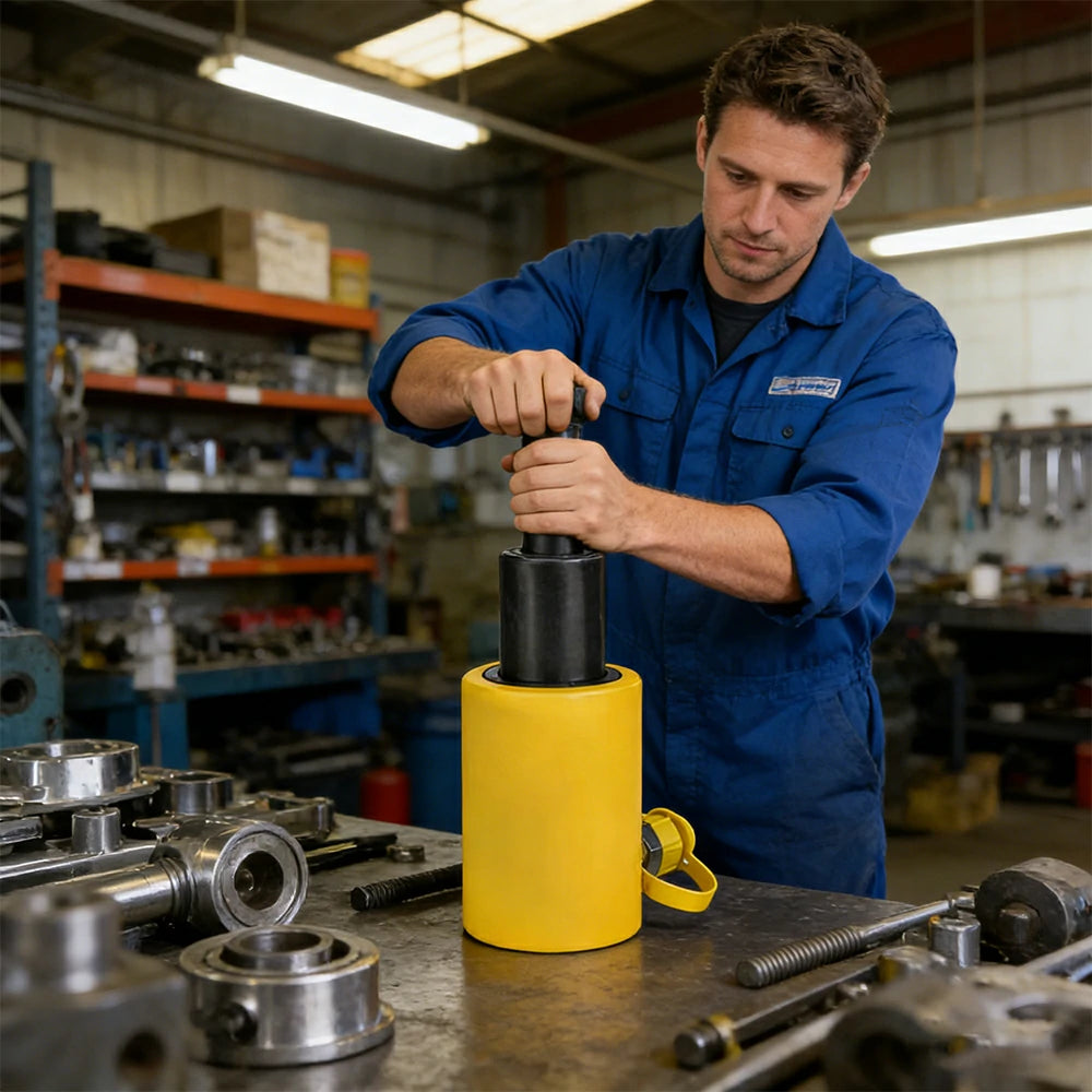 GROVIA 20T Multi Stage Hydraulic Jack 100mm Stroke Compact High Pressure Industrial Lifting Equipment Use - Yellow