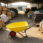 GROVIA Heavy Duty Wheelbarrow Reinforced Steel Frame Solid Tyre Durable Wheel for Construction Garden Farm Home Use - Yellow
