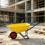 GROVIA Heavy Duty Wheelbarrow Reinforced Steel Frame Solid Tyre Durable Wheel for Construction Garden Farm Home Use - Yellow
