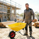 GROVIA Heavy Duty Wheelbarrow Reinforced Steel Frame Solid Tyre Durable Wheel for Construction Garden Farm Home Use - Yellow