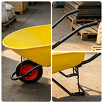 GROVIA Heavy Duty Wheelbarrow Reinforced Steel Frame Solid Tyre Durable Wheel for Construction Garden Farm Home Use - Yellow