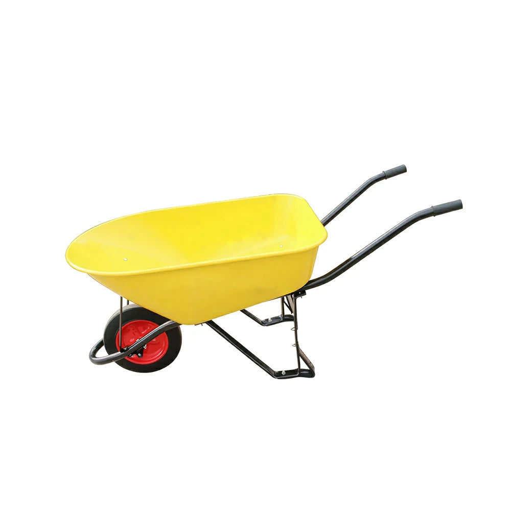 GROVIA Heavy Duty Wheelbarrow Reinforced Steel Frame Solid Tyre Durable Wheel for Construction Garden Farm Home Use - Yellow