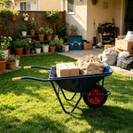 GROVIA Heavy Duty Wheelbarrow Reinforced Steel Frame Pneumatic Tyre Durable Wheel for Construction Garden Farm Home Use - Blue