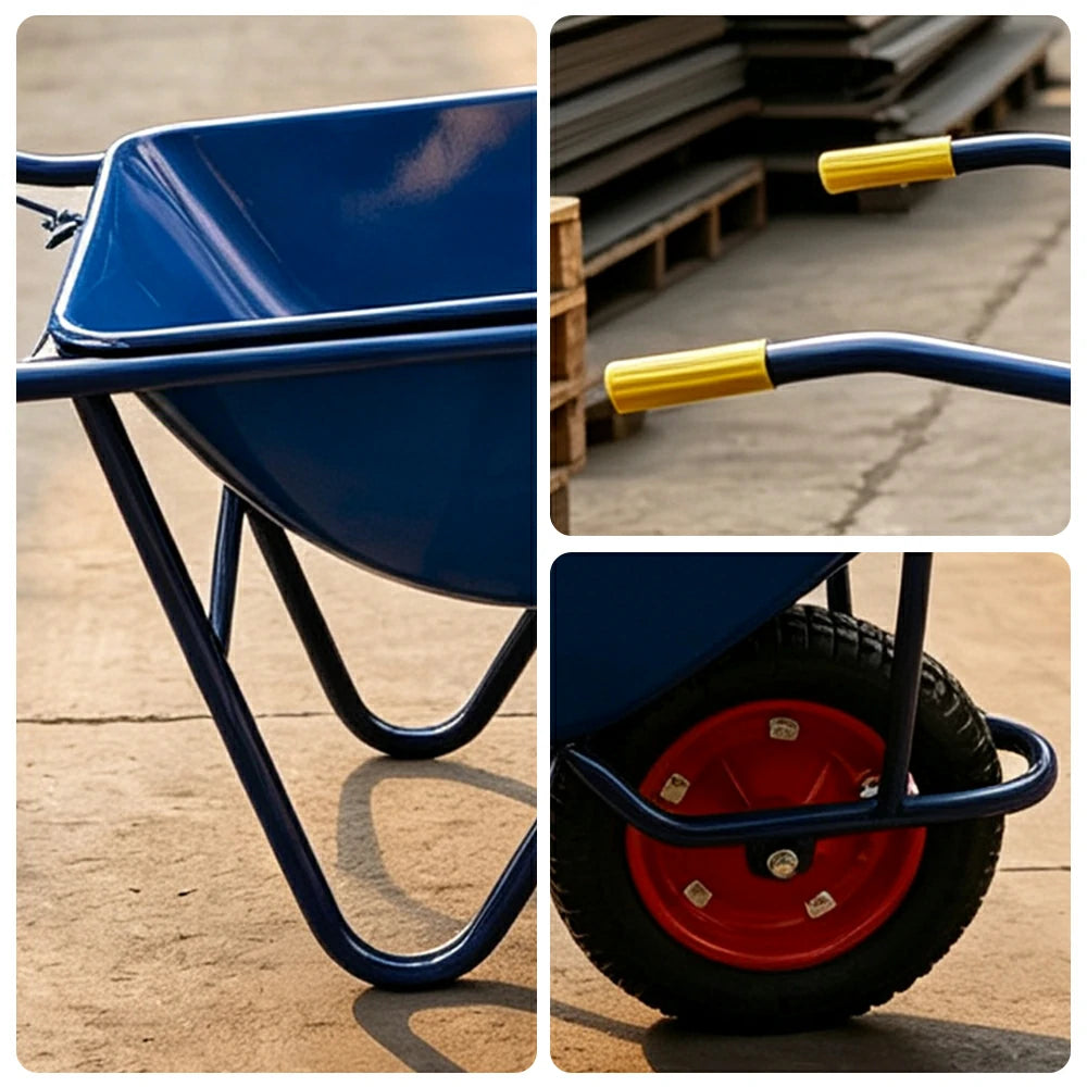 GROVIA Heavy Duty Wheelbarrow Reinforced Steel Frame Pneumatic Tyre Durable Wheel for Construction Garden Farm Home Use - Blue