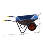 GROVIA Heavy Duty Wheelbarrow Reinforced Steel Frame Pneumatic Tyre Durable Wheel for Construction Garden Farm Home Use - Blue