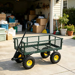 GROVIA Four Wheel Garden Cart Reinforced Steel Frame Removable Mesh Sides Pneumatic Tyres for Garden Farm Warehouse Use