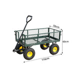GROVIA Four Wheel Garden Cart Reinforced Steel Frame Removable Mesh Sides Pneumatic Tyres for Garden Farm Warehouse Use