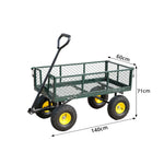 GROVIA Four Wheel Garden Cart Reinforced Steel Frame Removable Mesh Sides Pneumatic Tyres for Garden Farm Warehouse Use