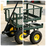 GROVIA Four Wheel Garden Cart Reinforced Steel Frame Removable Mesh Sides Pneumatic Tyres for Garden Farm Warehouse Use