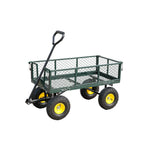 GROVIA Four Wheel Garden Cart Reinforced Steel Frame Removable Mesh Sides Pneumatic Tyres for Garden Farm Warehouse Use