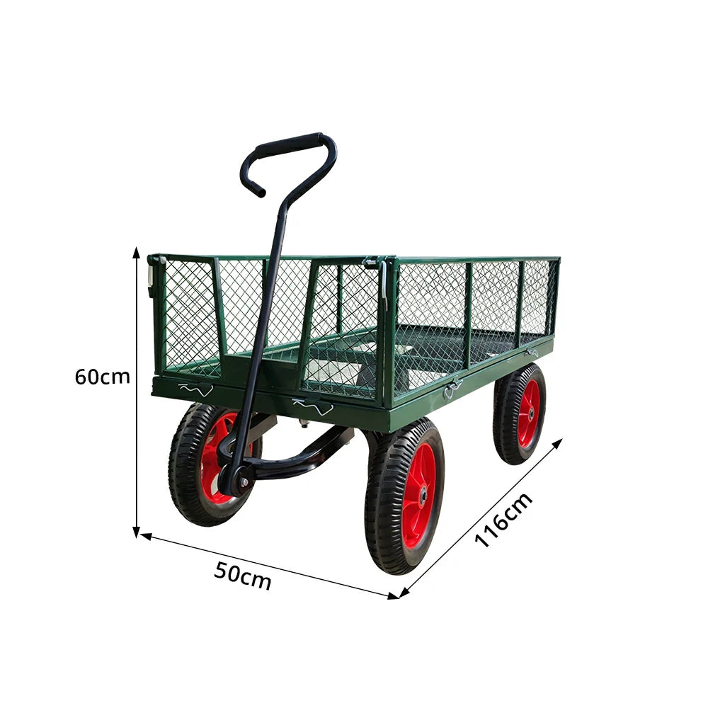 GROVIA Heavy Duty Utility Cart Reinforced Metal Frame Removable Mesh Panel Solid Wheel for Outdoor Garden Farm Home Use