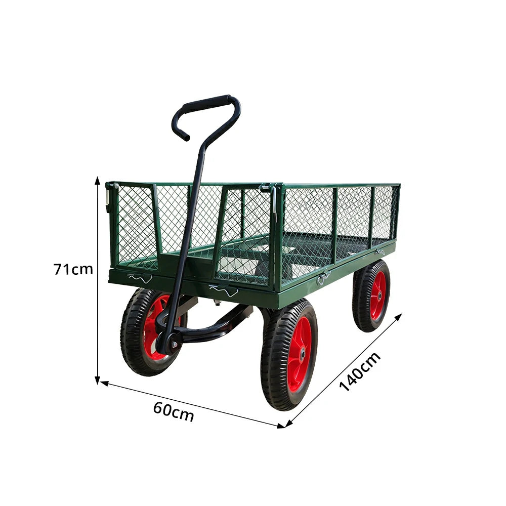 GROVIA Heavy Duty Utility Cart Reinforced Metal Frame Removable Mesh Panel Solid Wheel for Outdoor Garden Farm Home Use