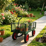 GROVIA Heavy Duty Utility Cart Reinforced Metal Frame Removable Mesh Panel Solid Wheel for Outdoor Garden Farm Home Use