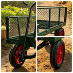 GROVIA Heavy Duty Utility Cart Reinforced Metal Frame Removable Mesh Panel Solid Wheel for Outdoor Garden Farm Home Use