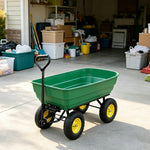 GROVIA Four Wheel Tipping Cart Reinforced Plastic Tray Metal Frame Pneumatic Tyres for Garden Farm Outdoor Home Use