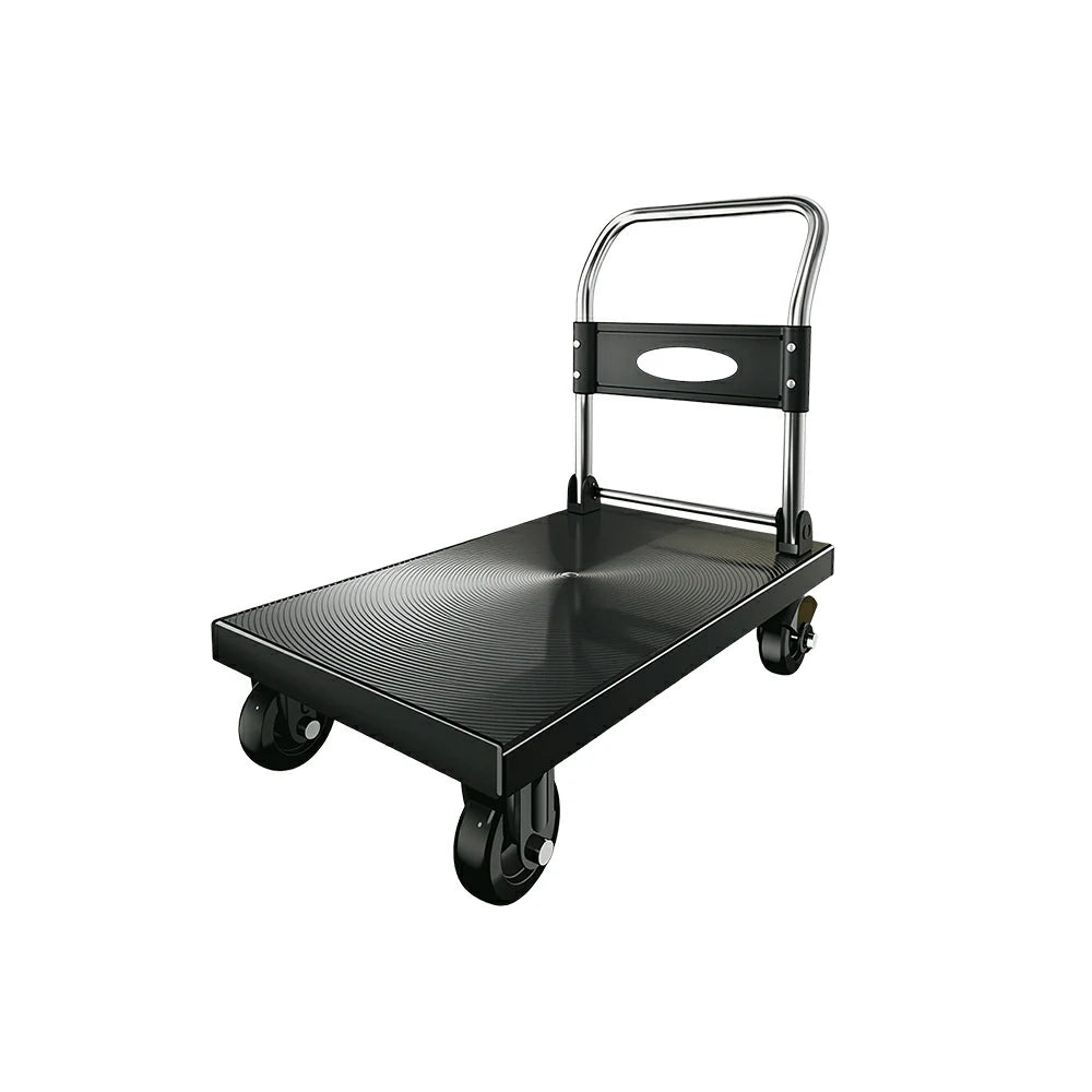 GROVIA Folding Platform Hand Truck Reinforced Steel Frame Heavy Duty Foldable Trolley for Warehouse Office Home Moving Use - Black