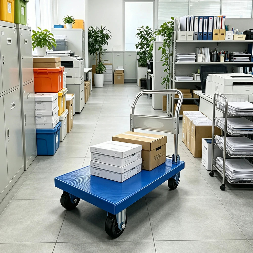 GROVIA Folding Platform Hand Truck Reinforced Steel Frame Heavy Duty Foldable Trolley for Warehouse Office Home Moving Use - Blue